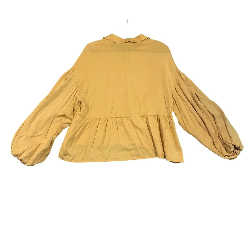 HYFVE Mustard Yellow Balloon Sleeve Button Front Babydoll Top Womens L Pirate - Picture 6 of 6